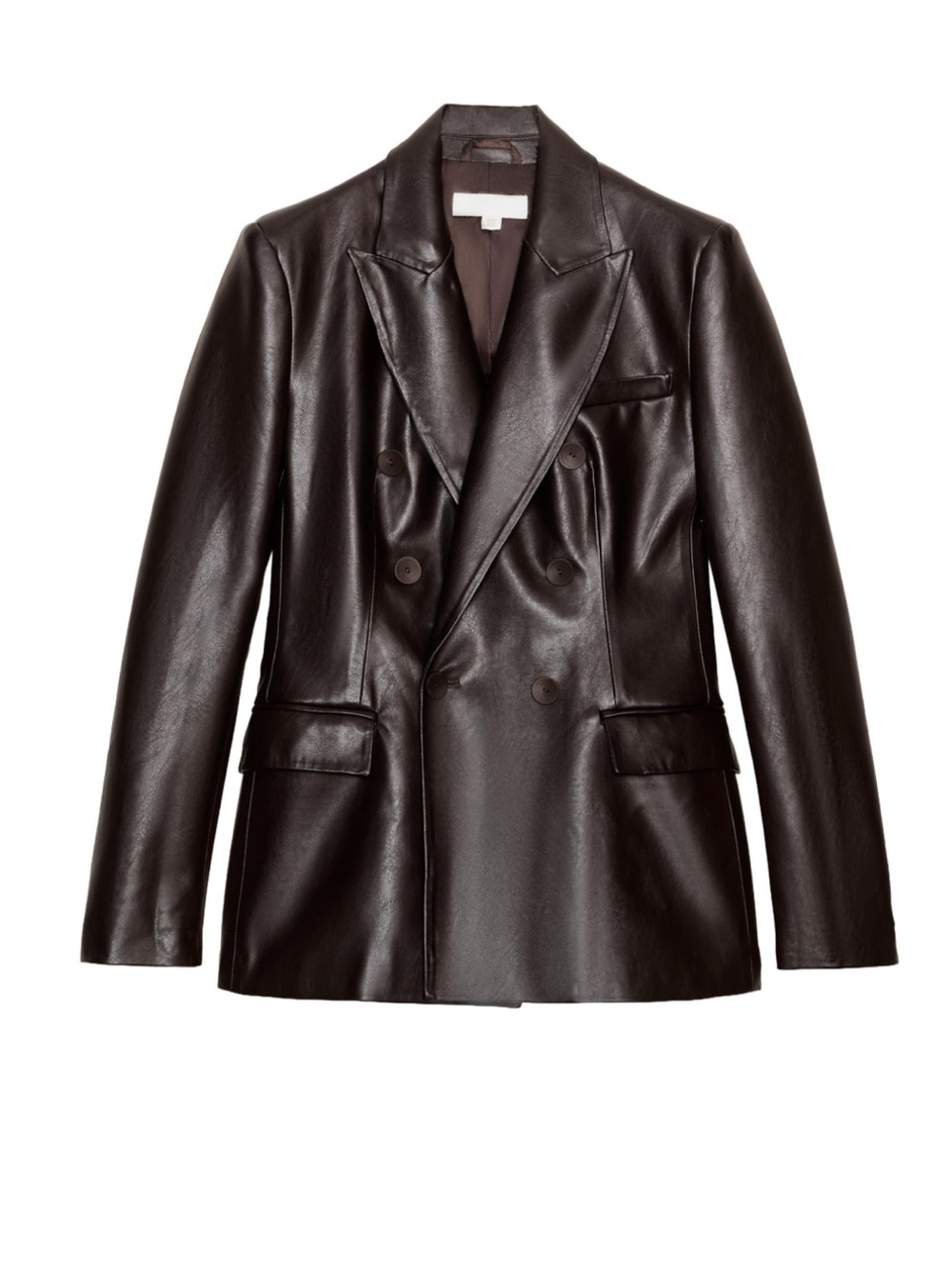 Zara Double-Breasted Faux Leather Blazer - Brown
